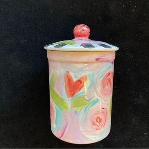 Hand-painted Small Canister with Lid Hearts and Roses 6”x4.5” Original design